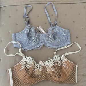 Elegant Lace Underwire Bras - Blue and Tan